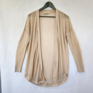 LOFT Womens Beige Open Front Cardigan Sweater Size M Lightweight Semi-Sheer Tan